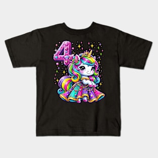 Unicorn Princess 4Th Birthday 4 Year Old Party Girls Outfit Kids T-Shirt